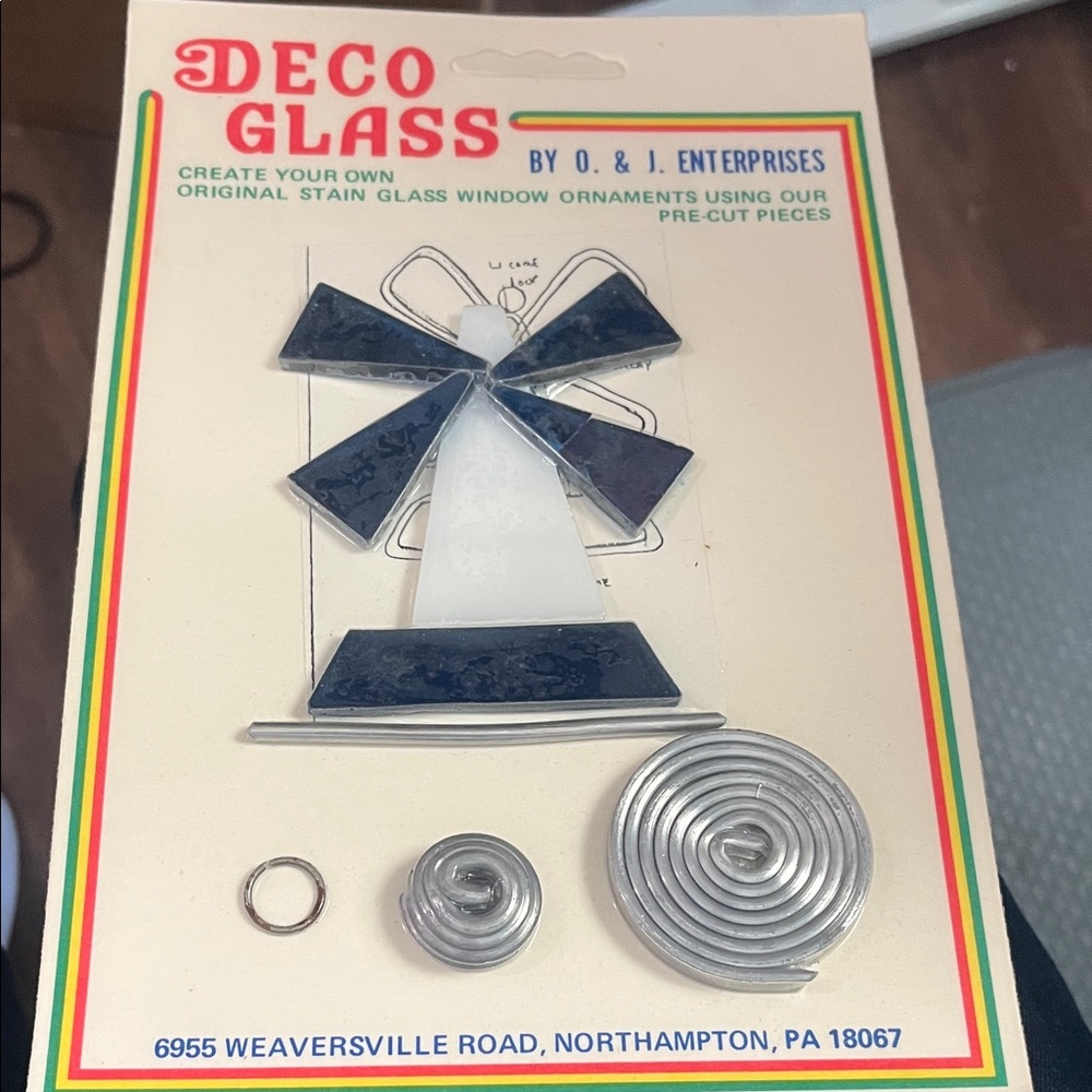 DECO GLASS Stained Glass Windmill Ornament Kit - Blue & White